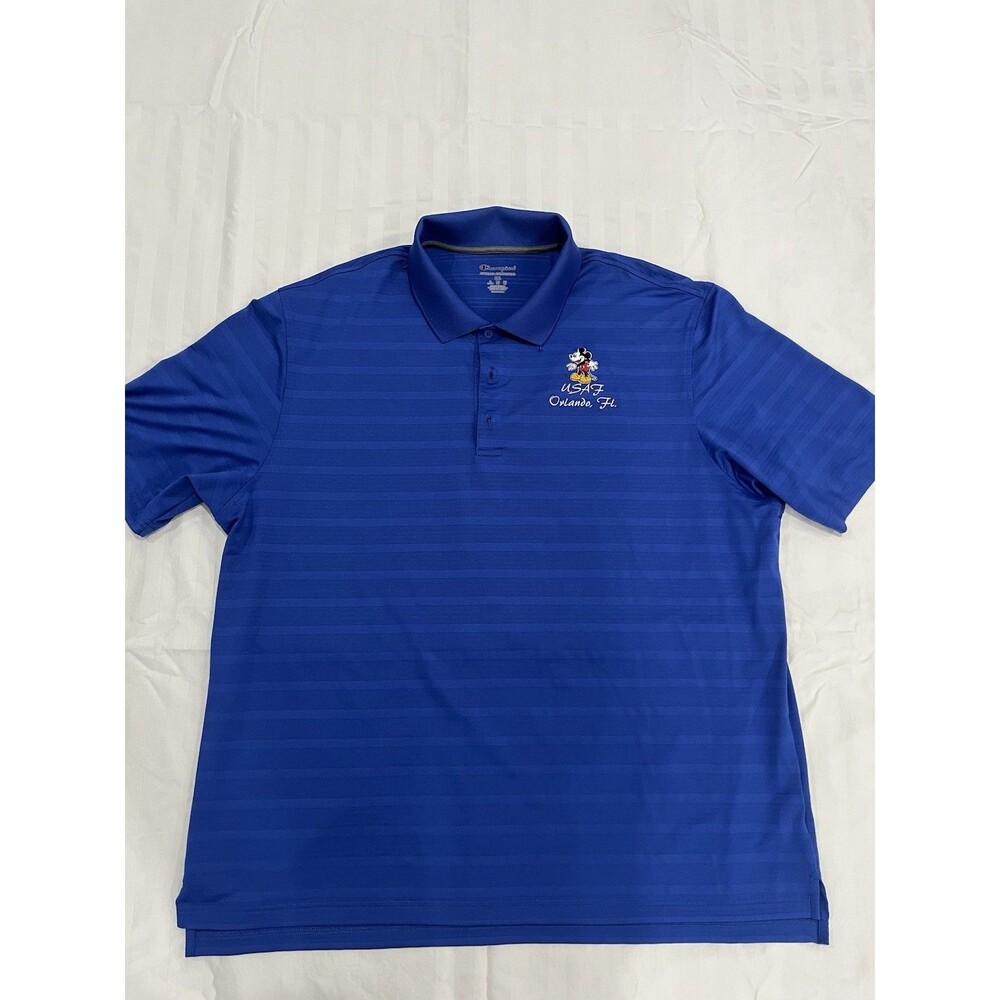 Champion Disney Mickey Mouse Polo Shirt Blue Stripe USAF Orlando FL Men's XXL